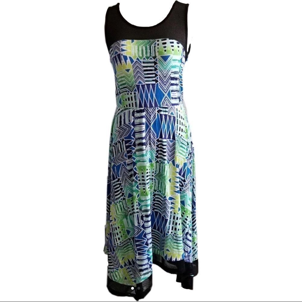 Neon mesh geometric short sleeve maxi dress